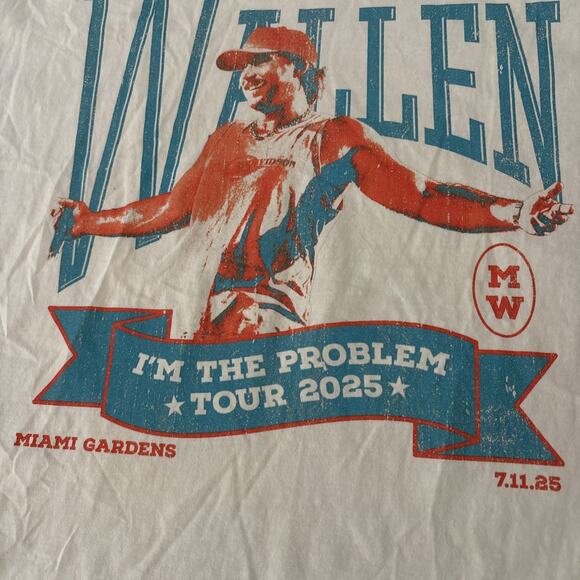 Morgan Wallen T Shirt Cream I'm The Problem Tour 2025 Miami Gardens Jersey 25 - Picture 2 of 8